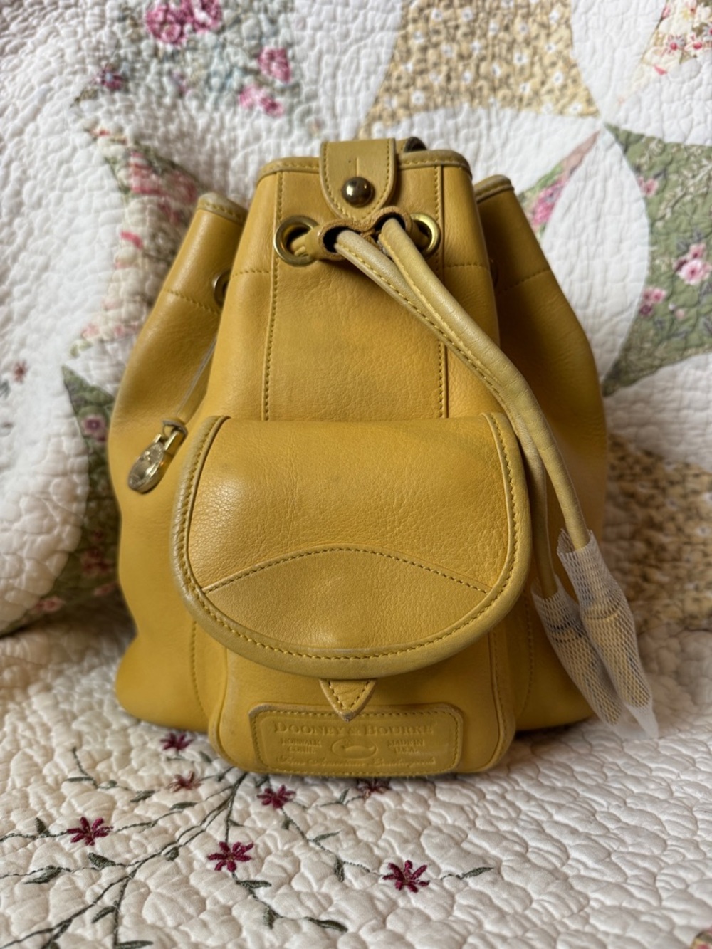 Vintage Dooney & Bourke Palomino Yellow Glove Leather Drawstring Bucket Bag